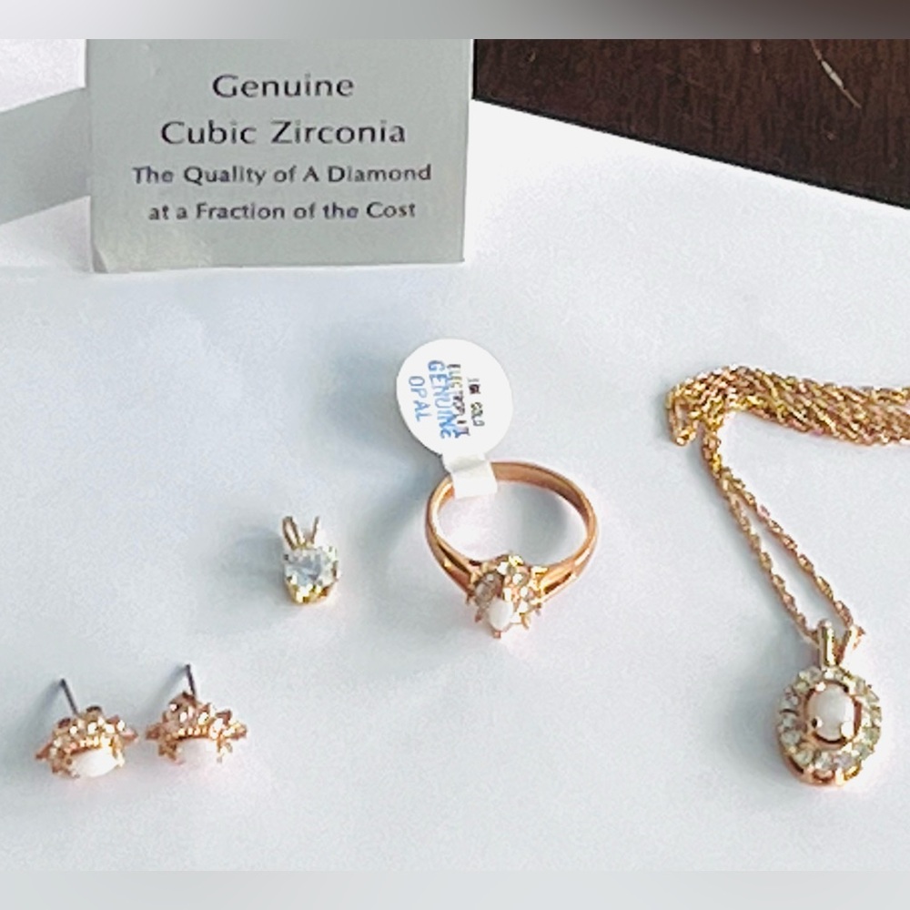 JEWELRY BUNDLE MATCHING, Gold Plated, White Cubic Zirconia, Opal Jewelry Set,